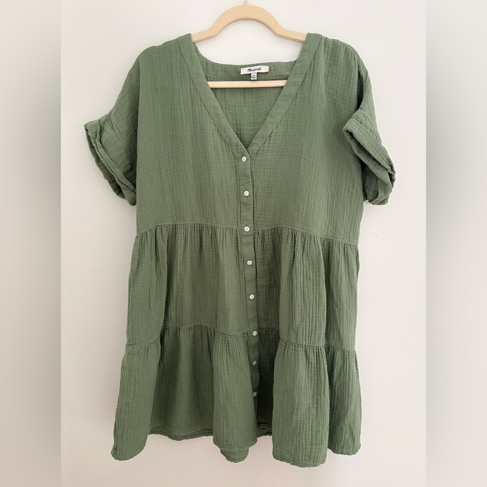 Madewell Sage Green Button-Front Mini Dress - Picture 4 of 10